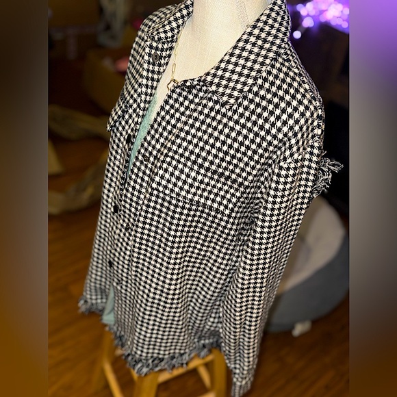 🆕🌿🖤FANTASTIC FAWN: Houndstooth Button Down Fringe Detail Jacket SMALL - Picture 3 of 6